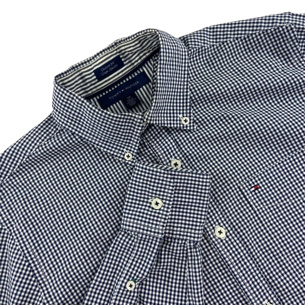 Tommy Hilfiger Shirt Mens S Blue‎ Gingham Custom Fit Cotton